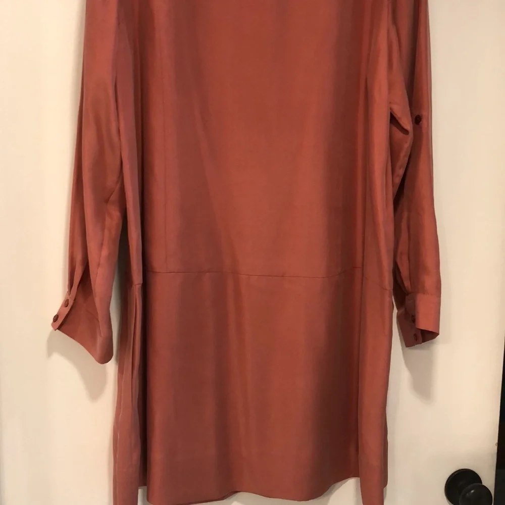 EILEEN FISHER SILK TWILL SHIRT DRESS in Coral NWT sz L - Picture 9 of 11